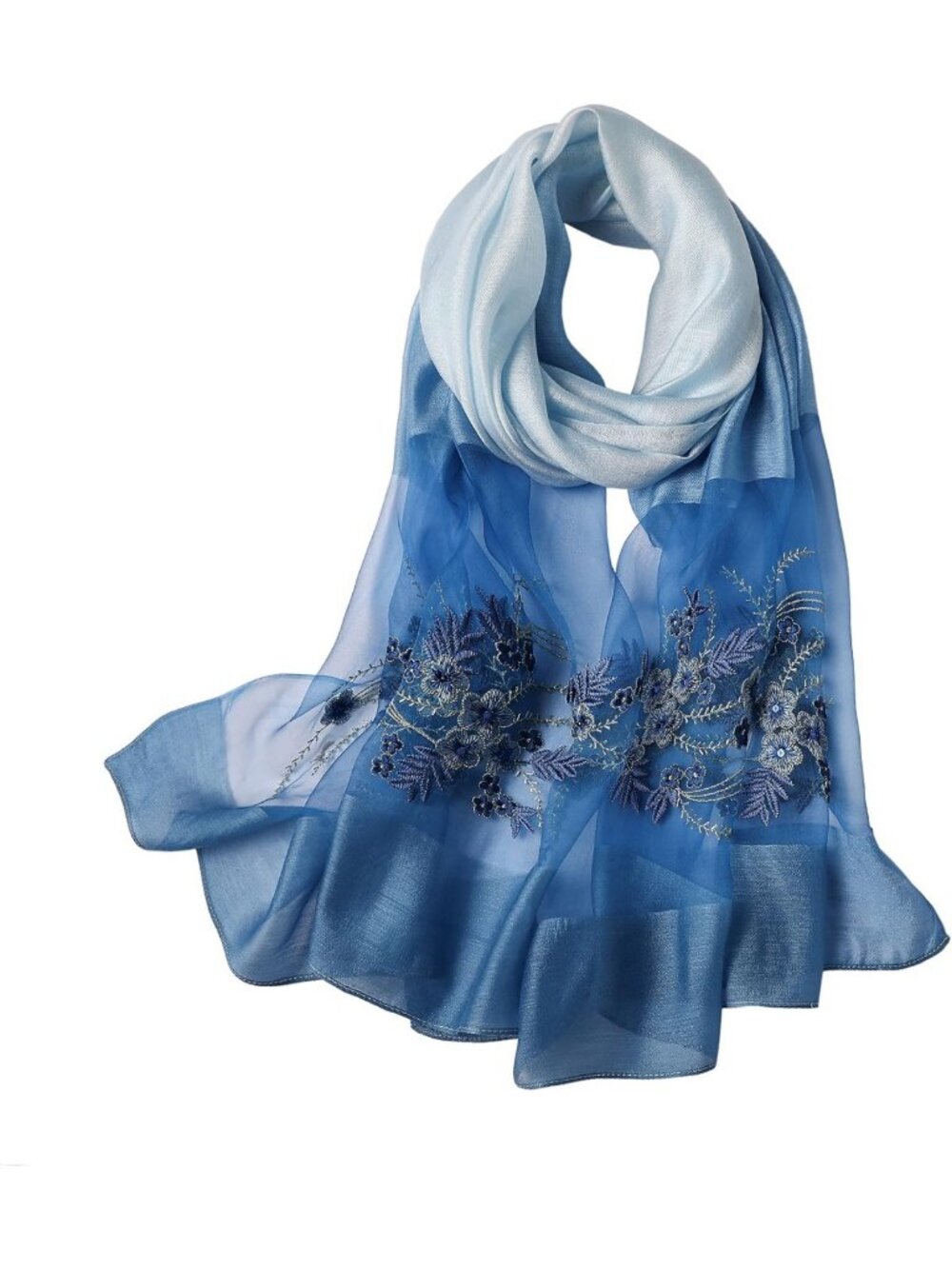Embroidered Silk Blend Scarf Shawl Wrap - 75x28 Inches Women's Accessory